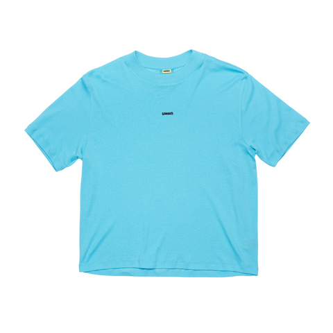 Aqua blue fluid t-shirt for women with embroided UNNA logo at the chest.